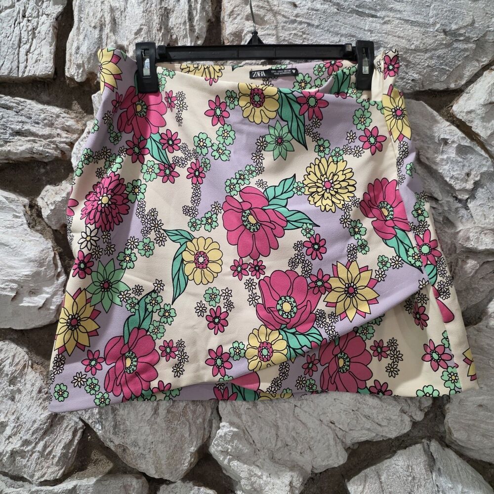 Zara Floral Boho Festival Coachella Mini Skirt Women's Size L
